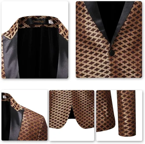 Vista 6 de Traje de dos piezas entallado, con un solo botón, estampado floral, estilo Tweed, con solapa