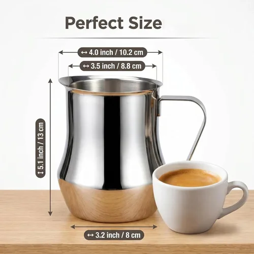 Vista 4 de IMEEA Jarra de espuma de leche de 30 oz/30.4 fl oz, acero inoxidable 18/10, jarra de vapor de leche con boquilla ancha para expreso, café, café