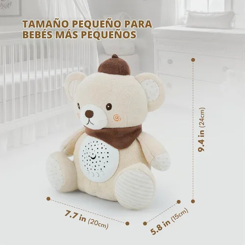 Vista 3 de Oso para dormir para bebé con proyector de estrellas de luz nocturna, juguetes de peluche de algodón suave para niños y niñas, música de cuna, ruido
