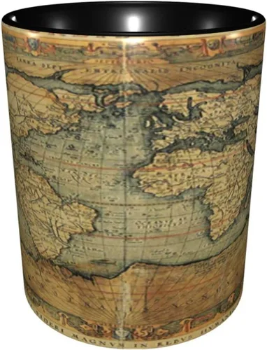 Vista 2 de Taza de café, tazas de porcelana con mapa del mundo, antiguo gráfico antiguo vintage del siglo XVI, 11 onzas, para bebidas calientes y todos