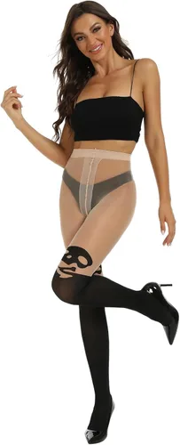 Vista 6 de MANZI Medias de Halloween para mujer, a rayas, estampadas, para disfraz de nylon