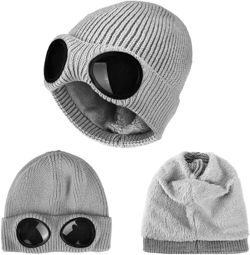 Vista 2 de Belsen Gorro de punto unisex con gafas de invierno cálido a prueba de viento