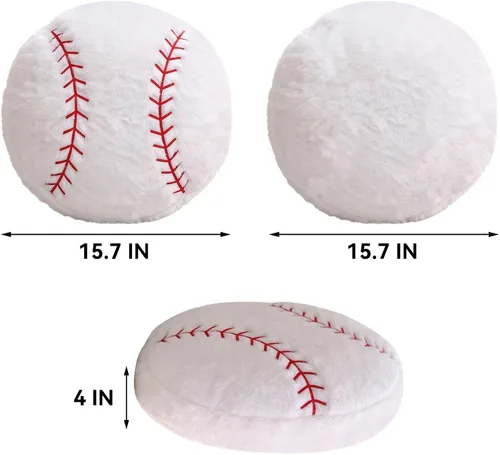 Vista 2 de Paquete de 2 almohadas de béisbol de felpa, suaves y esponjosas redondas con forma de béisbol para habitación de niños, decoración de sofá y cama