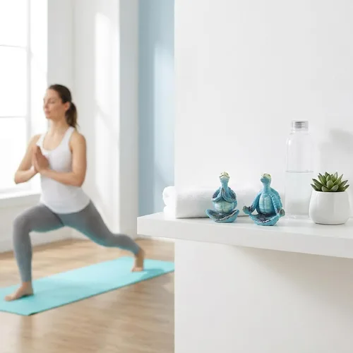 Vista 9 de Paquete de 2 figuras de tortuga marina de yoga, estatua de escritorio de meditación de resina con base antideslizante, temática del océano zen