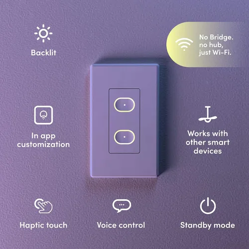 Vista 2 de LIFX Conmutador inteligente, interruptor táctil inteligente Wi-Fi de 2 botones en pared (Blanco)