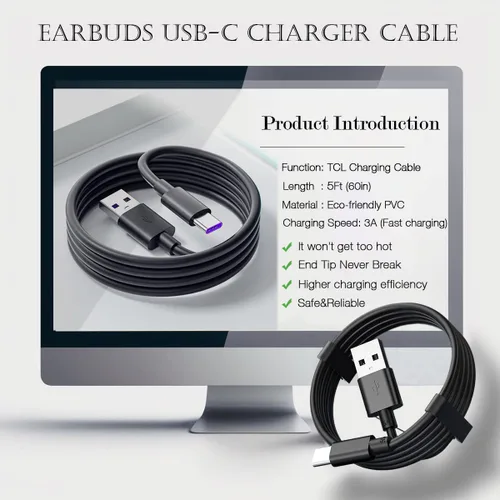 Vista 5 de Cable de carga USB C para Samsung Galaxy A14 5G, A23, A13, A54, A34, A03S, A04e, A04s, A04, A80, A70, A71, A60, A50, A40, A30, A20e, A20, A8, A8s