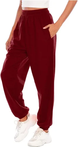 Vista 2 de Lastesso Pantalones deportivos de cintura alta para mujer, pantalones deportivos holgados con cintura elástica, pantalones de entrenamiento