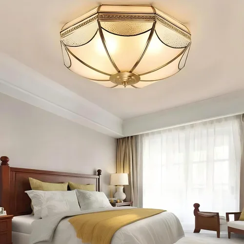 Vista 12 de LIGHTLAND Lámpara de Techo de Montaje al Ras de 13.8 Pulgadas, Lámpara de Techo de Latón de 3 Luces con Pantalla de Vidrio, Accesorios de Luz