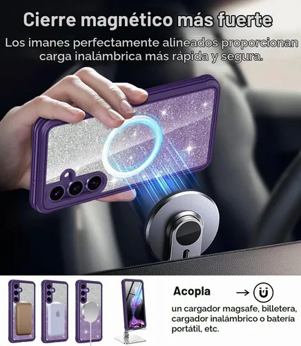 Vista 7 de Hekodonk Funda con Purpurina para Samsung Galaxy S24 Plus, Compatible con MagSafe