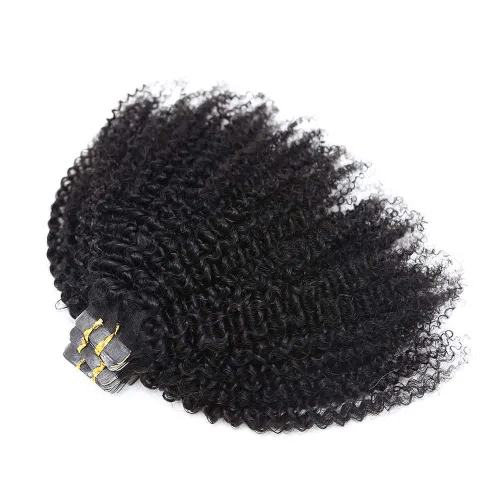 Vista 4 de Extensiones de cabello humano afro rizado tipo afro, extensiones de cabello humano Remy mongol, extensiones de cabello humano de trama de piel