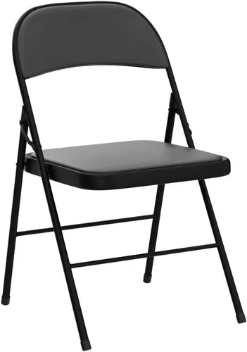 Vista 6 de VINGLI Paquete de 4 sillas plegables con asientos acolchados, marco de metal con asiento y respaldo de piel sintética, capacidad de 350 libras, Negro