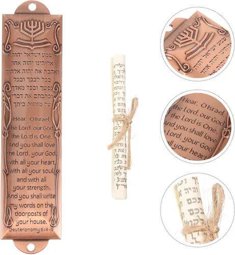 Vista 6 de EXCEART Mezuzá con puerta de desplazamiento judía Mitzvah puerta Mezuzah caja de mezuzá de metal placa de mezuza regalo judío Hannukah regalo