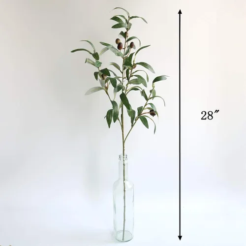 Vista 2 de Htmeing Ramas de olivo artificiales de 28 pulgadas, plantas de acebo falsas, hojas verdes, frutas para decoración del hogar y la oficina (4 unidades)