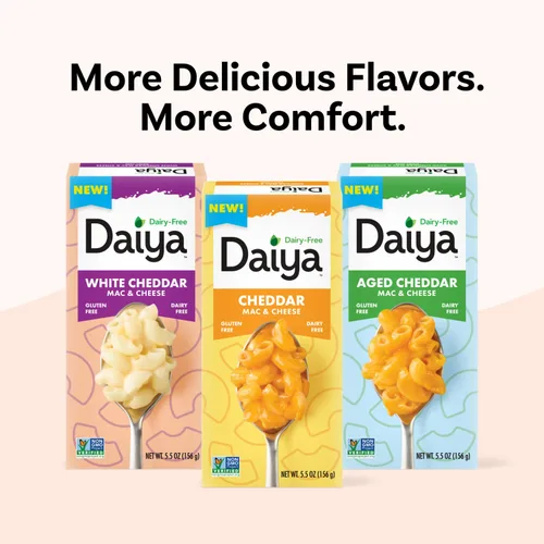 Vista 6 de Daiya Macarrones con queso cheddar añejo, sin lácteos, sin gluten, pasta de arroz vegana a base de plantas, 5.5 onzas (paquete de 12)