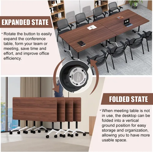 Vista 3 de Folding Conference Table with Wheels, 70.8" Flip-top Training Table, 6Pack Walnut 1