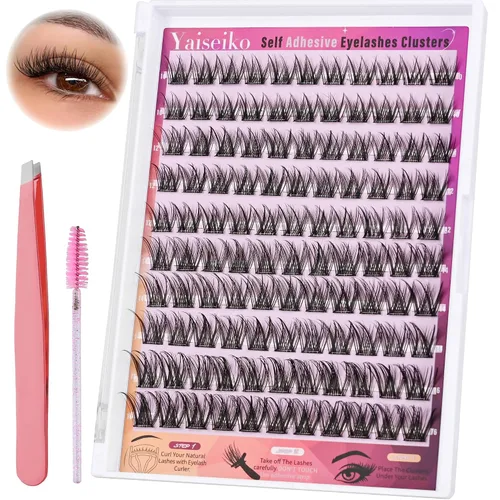 Vista 9 de Kit de extensiones de pestañas autoadhesivas en racimo, pestañas para colocar uno mismo, pestañas pre-pegadas, sin necesidad de pegamento, pestañas