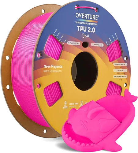Vista 42 de OVERTURE - Filamento de TPU de 1/16 pulgadas, rollo flexible de poliuretano termoplástico, impresora 3D suave, 95A, carrete de 2.2 libras, precisión