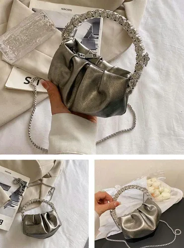 Vista 5 de Molodo Bolso de mano para mujer, bolso de mano fruncido, bolso de noche con cadena, bolso cruzado para noche, boda, fiesta