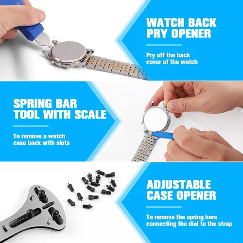 Vista 2 de BYNIIUR Watch Repair Kit, Watch Case Opener Spring Bar Tools, Watch Battery Replacement Tool Kit, Watch Band Link Pin Tool Set with Carrying Case