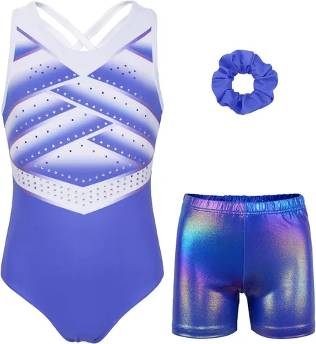 Vista 79 de MODAFANS Leotardos de gimnasia para niñas brillantes para bailar ballet, pantalones cortos con espalda cruzada