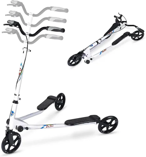 Vista 7 de Patinete plegable de 3 ruedas con mango ajustable para adolescente/hombre/mujer a partir de 12 años (máx. 220 libras)