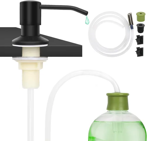 Vista 8 de Dispensador de jabón para platos para fregadero de cocina de níquel cepillado, dispensador de jabón para debajo del fregadero con cabezal de bomba