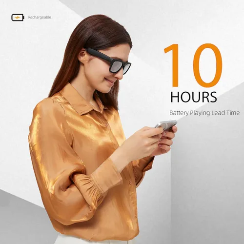 Vista 3 de OhO gafas inteligentes, gafas de sol polarizadas con altavoz Bluetooth, protección UV para atletismo/aire libre y control de voz, unisex (lente gris)