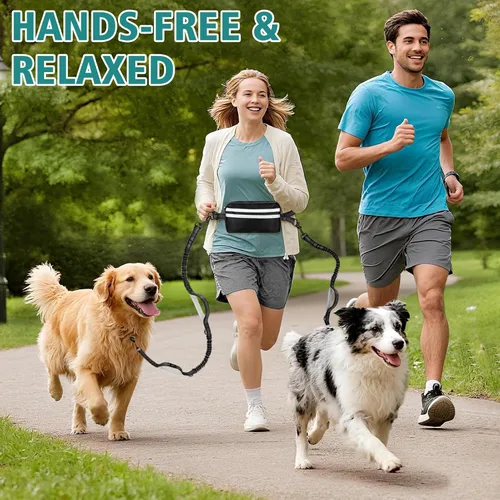 Vista 3 de Correa doble para perros con cierre de seguridad, bolsa de cintura para 2 perros Extra-Thick Shock Absorbing Waist Belt, for Dog Walking Running