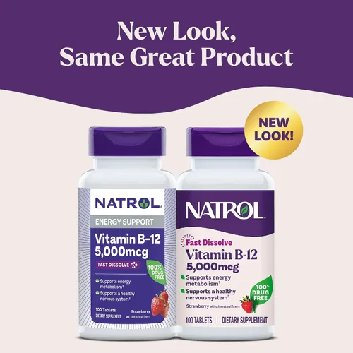 Vista 2 de Natrol Vitamina B12 hff Fast disolver Suplementos nutricionales, Fresa, 5000 mcg, KTS-3053, 1, 1