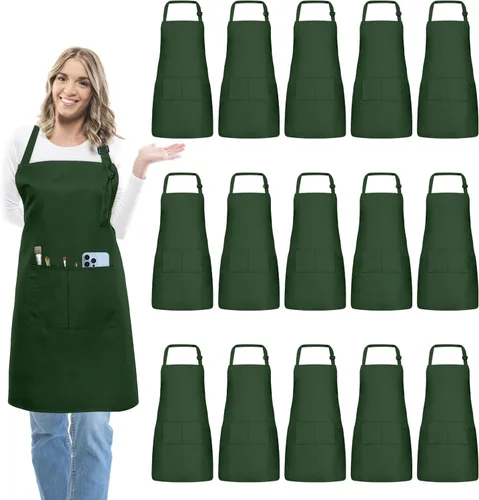 Vista 8 de 15 delantales para adultos a granel con bolsillos, delantal de chef ajustable para mujeres y hombres, pintura, cocina, manualidades (S/L)