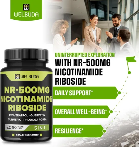 Vista 3 de WELBUDA Suplemento de ribósido de nicotinamida 5 en 1+ con resveratrol, quercetina, cúrcuma, Rhodiola Rosea - 90 unidades durante 90 días