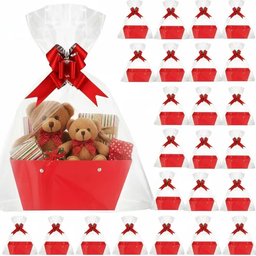 Vista 8 de PerKoop - Paquete de 24 cestas de regalo vacías a granel para regalos, bolsas de plástico transparente vacías de 6.5 x 9.8 pulgadas de grosor, cesta