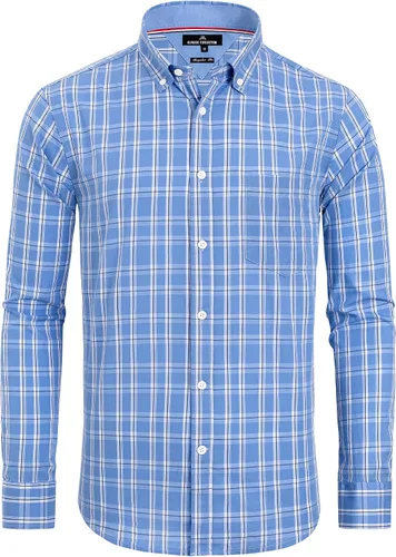 Vista 9 de Alimens & Gentle - Camisas a cuadros con botones para hombre, camisas de vestir de manga larga, de algodón, corte estándar Negro (Black Gingham)