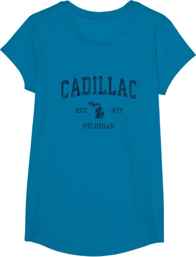 Vista 33 de Cadillac Michigan MI Vintage Sports Design Navy Print Camiseta