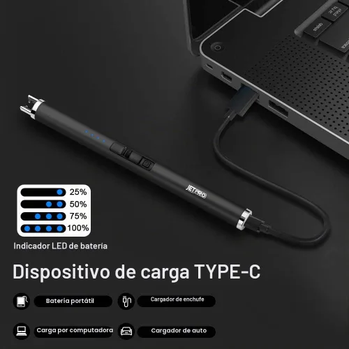 Vista 5 de Encendedor de velas recargable por USB, encendedor de arco electrónico, resistente al viento, sin llama, con botón de seguridad para camping Negro