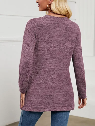 Vista 4 de Qearal Sudadera para mujer, cuello redondo, manga larga, ajuste holgado, casual, con abertura lateral, túnica