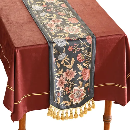 Vista 10 de patdrea Camino de mesa de terciopelo francés estilo granja para decoración del hogar, cocina, comedor, fiestas, cenas familiares, boda 12"*63
