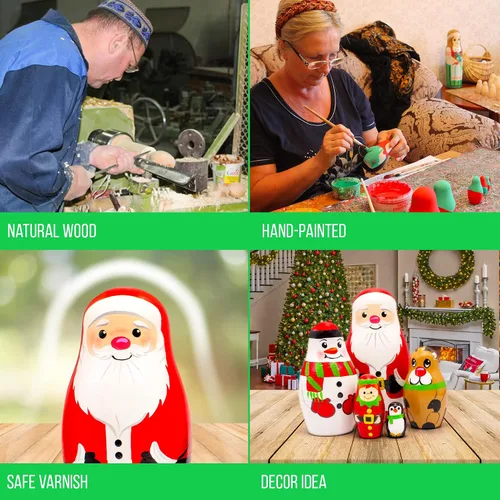 Vista 4 de AEVVV Muñecas de anidación rusas de Navidad, 5 piezas, muñeca rusa decoraciones de Navidad, Papá Noel, muñeco de nieve, ciervo, elfo, pingüino