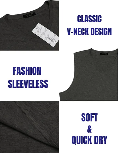 Vista 6 de COOFANDY Paquete de 3 camisetas sin mangas de entrenamiento para hombre, camisetas sin mangas para gimnasio, cuello en V, culturismo, camiseta