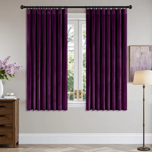 Vista 63 de ANRODUO Cortinas de terciopelo beige de 45 pulgadas de largo, opacas con aislamiento térmico insonorizado, cortinas de privacidad para oscurecer
