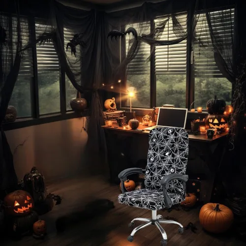 Vista 6 de Fundas para silla de oficina de Halloween, tela de araña gótica, araña espeluznante sobre tema de terror negro, funda elástica para estilo moderno