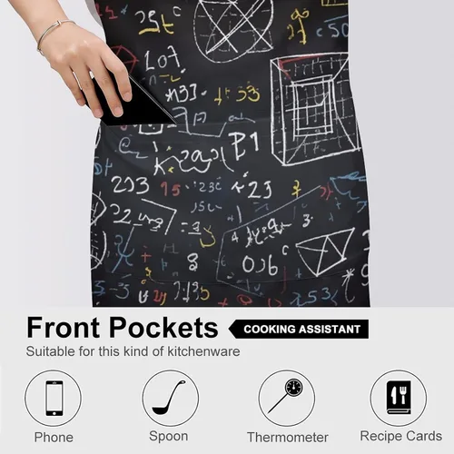 Vista 5 de Mathematics And Physics Cooking Aprons Unisex Kitchen Apron Adjustable Bib Apron with Pockets Waterdrop Resistant Chef Aprons for BBQ Drawing