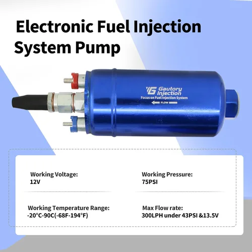 Vista 2 de Bomba de combustible eléctrica en línea externa de alto flujo 300LPH universal 12V azul