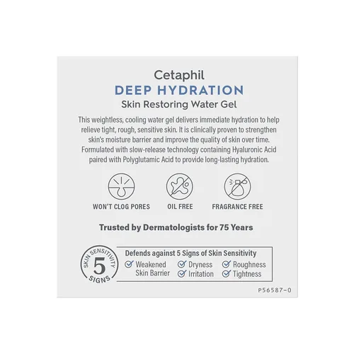 Vista 3 de Cetaphil Gel de agua restaurador de piel de hidratación profunda con ácido hialurónico y poliglutámico, hidratante facial, hidratación de 72 horas