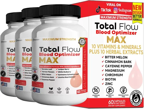 Vista 9 de Total Flow Blood Optimizer Max, 60 cápsulas vegetales, suplemento de apoyo de sangre con vitaminas y hierbas (1)
