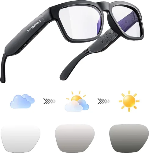 Vista 8 de OhO Smart Glasses, gafas de sol polarizadas con altavoz Bluetooth, protección UV atlética/al aire libre y control de voz, unisex (lente gris)