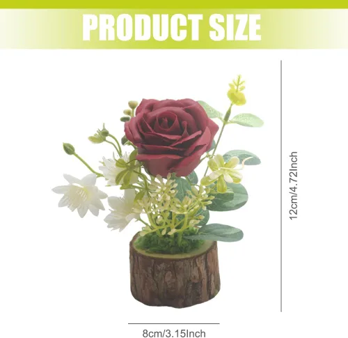 Vista 5 de Plantas artificiales en maceta, mini ramo de rosas de seda con maceta de Rojo + Rosa + Azul