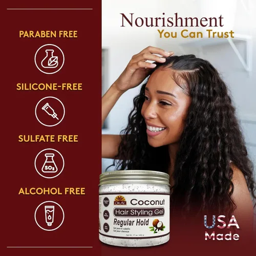 Vista 2 de Okay Gel de sujeción regular para el cabello de coco, 17 onzas líquidas, plata, 17 onzas líquidas