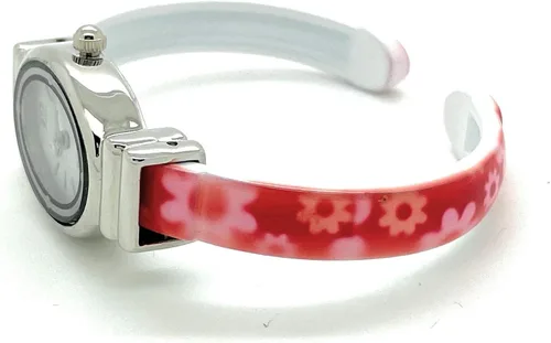 Vista 4 de Señoras pequeño oval caso rojo metal brazalete brazalete reloj moda esfera blanca