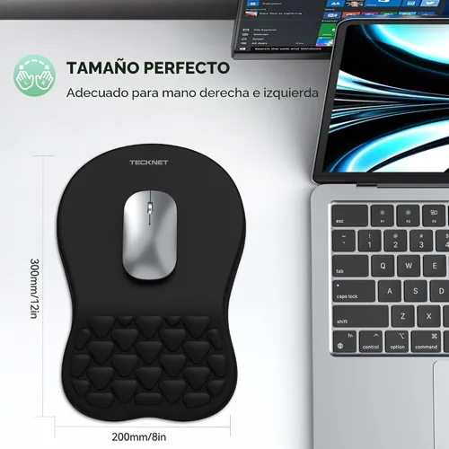 Vista 7 de TECKNET Alfombrilla ergonómica para mouse con reposamuñecas, diseño de masaje suave y cómodo Memory Foam and Non-Slip PU Base for Pain Relief